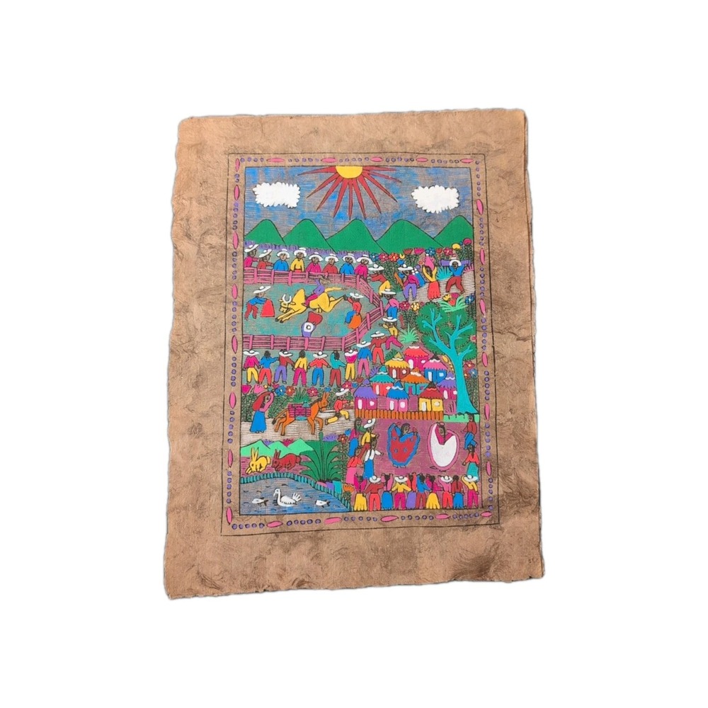 Mexican Art 15 1/2" X‎ 12" Amate Bark Painting Hand painted Folk art Festival